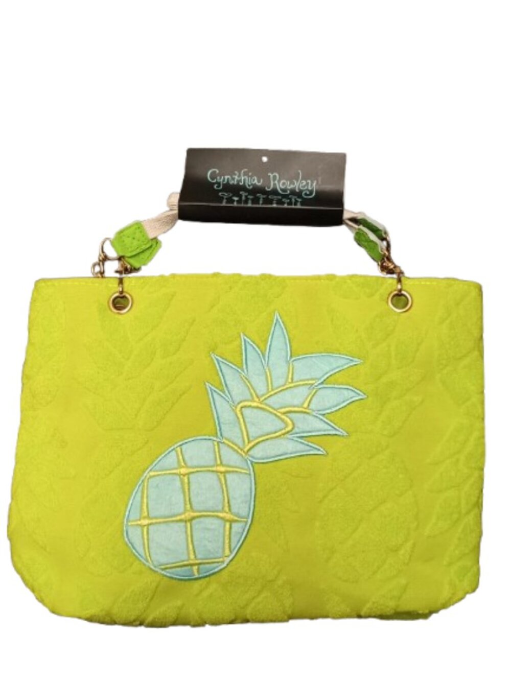 NWT Cynthia Rowley Small Neon Lime Terry Toweling Pineapple Beach Tote Bag